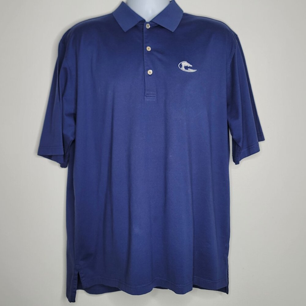 Peter Millar Mens Shirt XL Blue Golf Course Tree Logo Short Sleeve Polo Button
